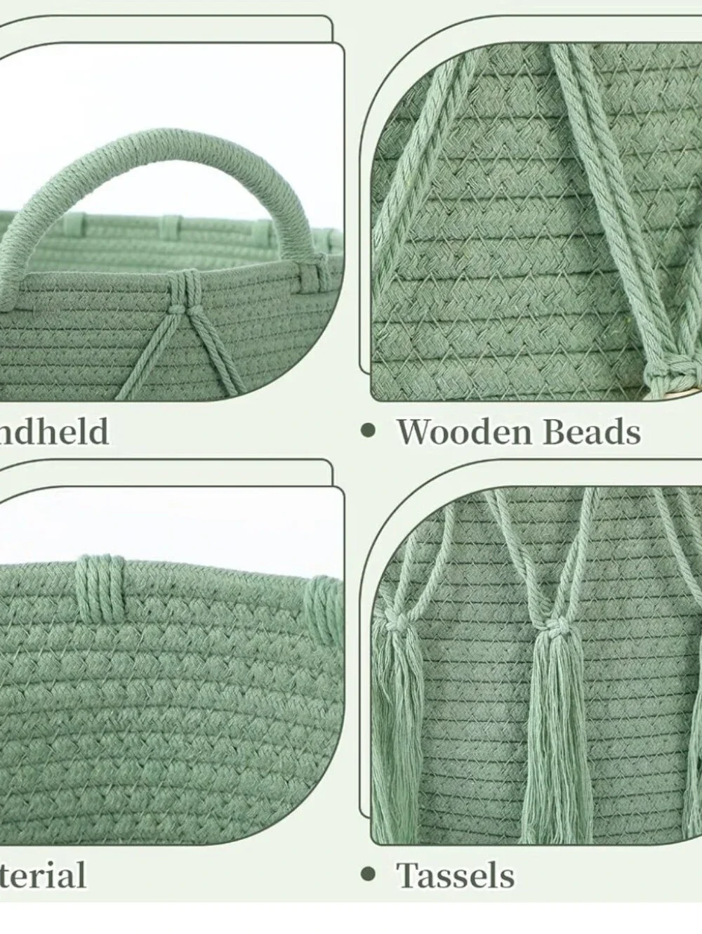 Boho Blanket Basket Sage Green with Tassel And Macrame Accents